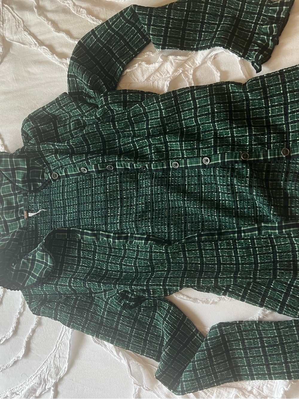 Free People Dark Green Plaid Button-Up Blouse